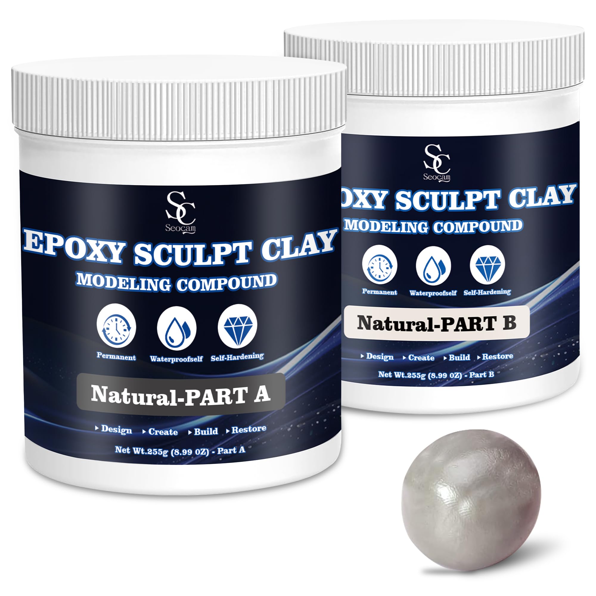 Seocam Epoxy Sculpt Clay, Epoxy Putty for Epoxy Sculpt, 2 Part Modeling Compound (A & B) of Sculpting Clay, Magic Sculpt Epoxy Clay for Sculpting, Modeling, Building and Repairing, 1 Pound, Natural