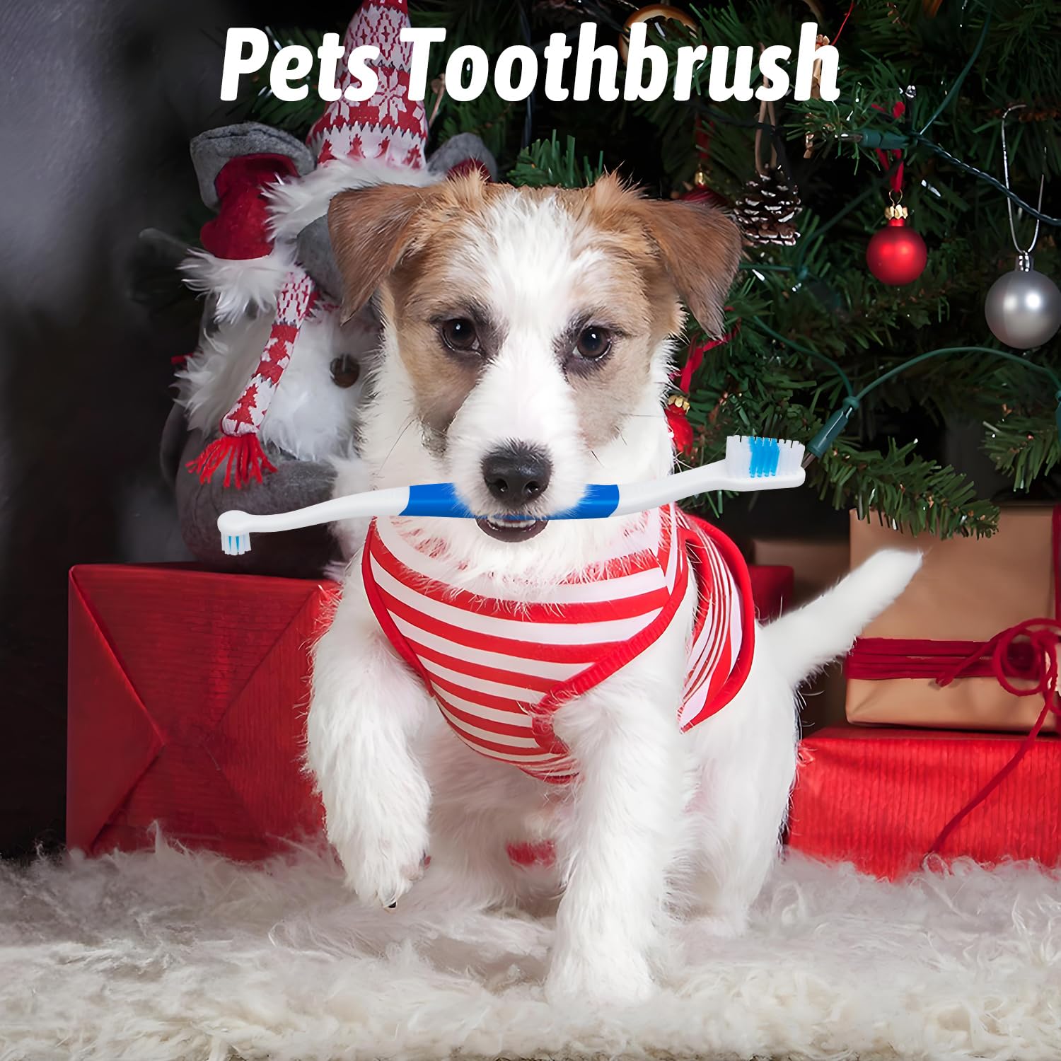 Newday Pet Toothbrush for Dogs, Cats, Double Headed Dog Toothbrush with Soft Bristles, Easy Teeth Cleaning, Non Slip Dog Toothbrushes in Bulk (Pack of 3)