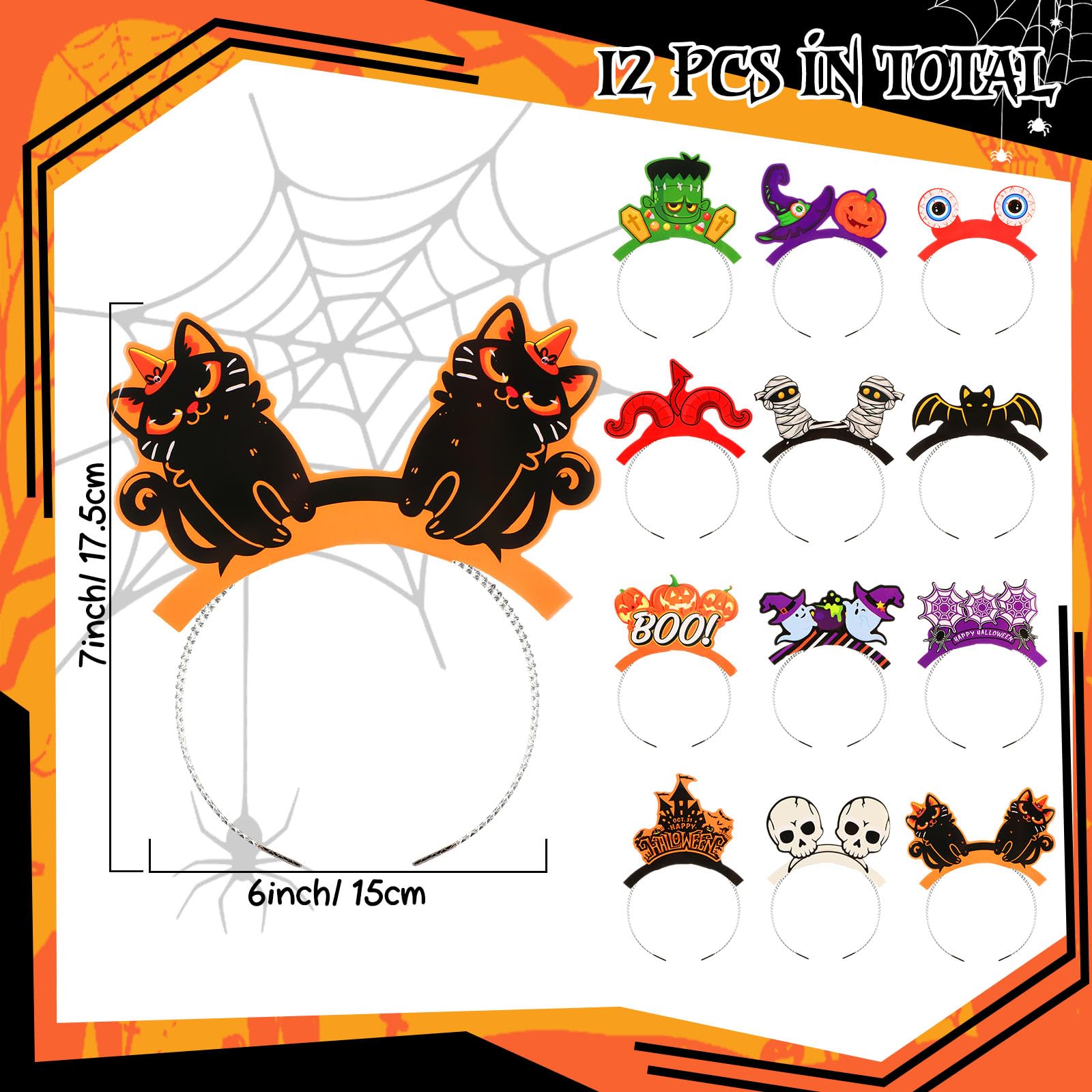 MotiMind 24 Pcs Halloween Glasses and Halloween Headbands Set Adult Halloween Funny Glasses Pumpkin Spider Bat Witch Ghost Paper Party Eyeglasses for Decoration Party Favor Accessories Supplies