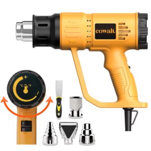 cowalt heat gun 1800w fast heating for vinyl wrap, crafting, shrink tubing, paint, epoxy resin, candle making variable, adjustable temperature, overload protection hot air gun kit nozzles, scraper