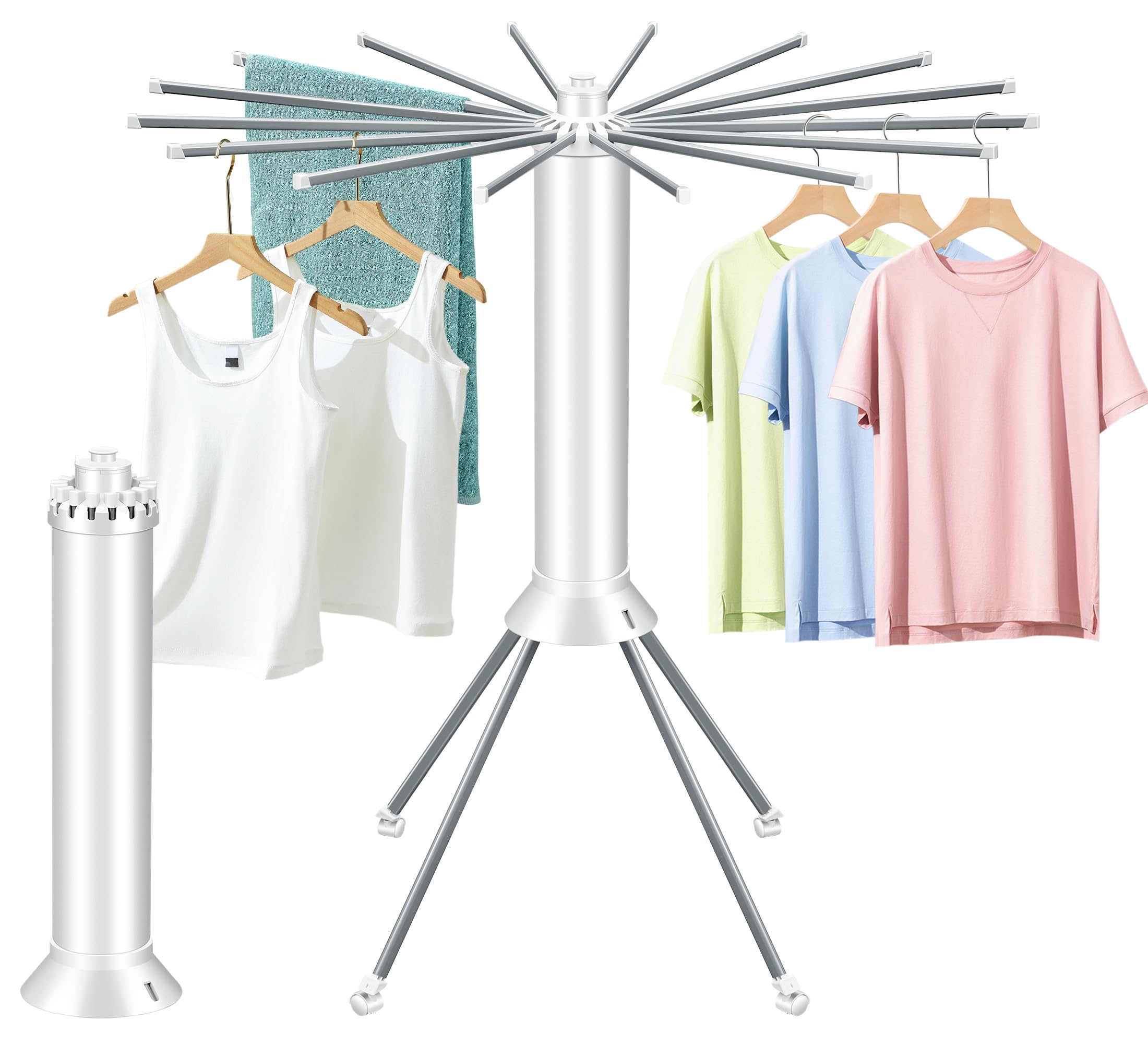 AUXTUR Clothes Drying Rack Wheels Foldable with Quadruped Support|Portable Laundry Drying Rack Hanger with Tail & Bottom Pulley - Convenient Storage & Outdoor Laundry Rack for Hanging Clothes