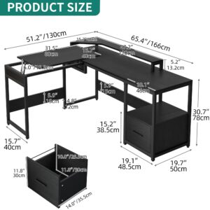 YITAHOME L Shaped Desk with Lift Top, 65" Adjustable Standing Desk with File Drawer, Corner Computer Desk with Storage Shelves,Home Office Desk, Black