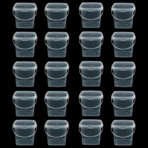 lobergel 20 pack 17oz square slime containers, ice cream buckets with lids and handles, 500ml clear cocktail rum buckets for drinks, plastic transparent tub kitchen restaurant supplies