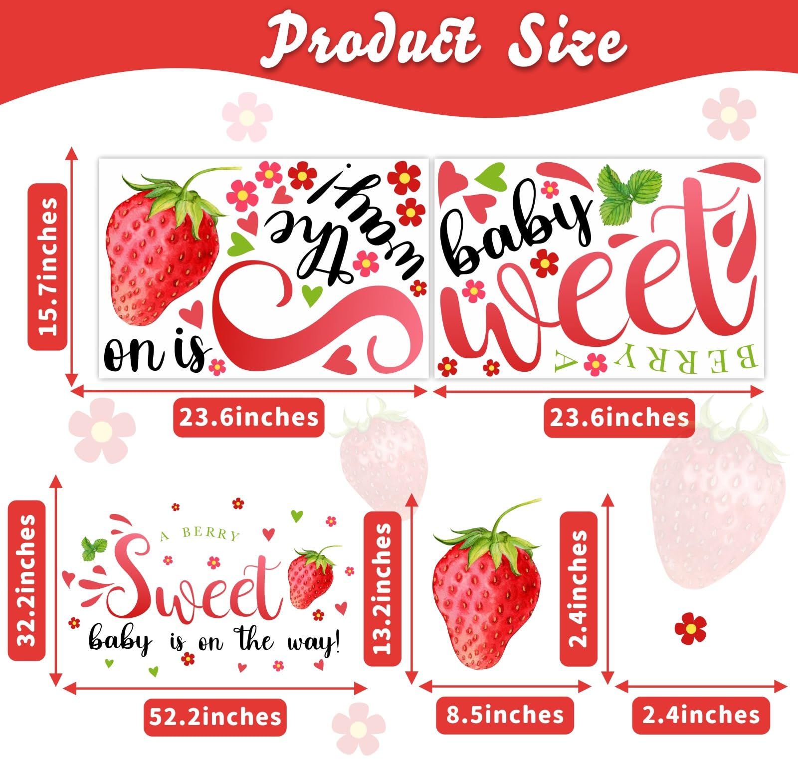 Strawberry Baby Shower Decorations Sign for Backdrop Berry Baby Gender Party Decal A Berry Sweet Baby is On The Way Decor Balloon Arch Decal Baby Girl Party Welcome Sign Newborn Pregnancy Party Supply