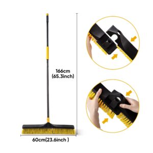 Yocada 24 inch Push Broom Brush Stiff Bristles Heavy-Duty Outdoor Commercial for Cleaning Bathroom Kitchen Patio Garage Deck Concrete Wood Stone Tile Floor 65.3inch Long Handle 2PCS