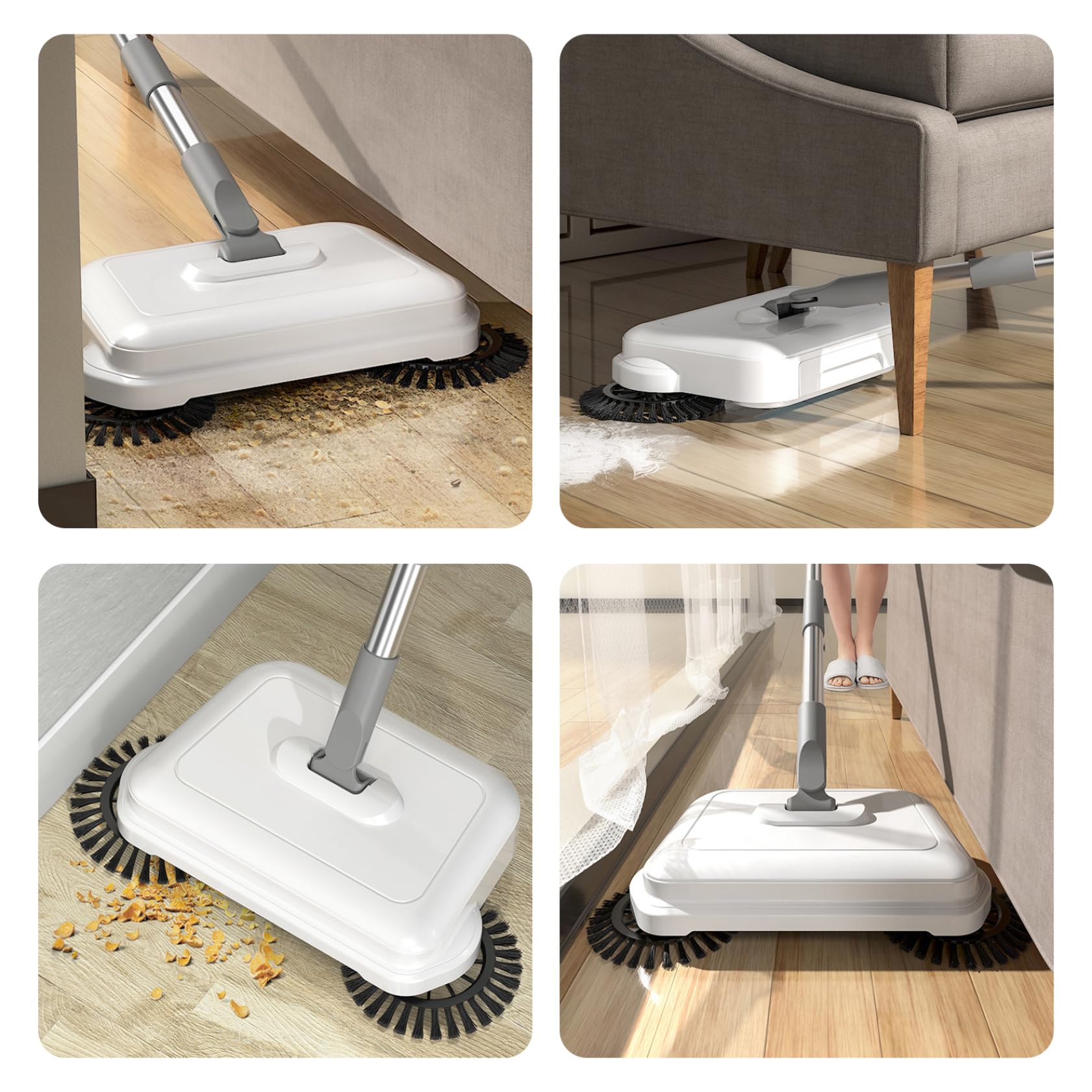 Floor Sweeper, 2-in-1 360° Rotating Hand Push Sweeper, High Efficient Carpet Sweeper with Long Handle, Hanging Manual Vacuum Sweeper for Home Office, Push Sweeper