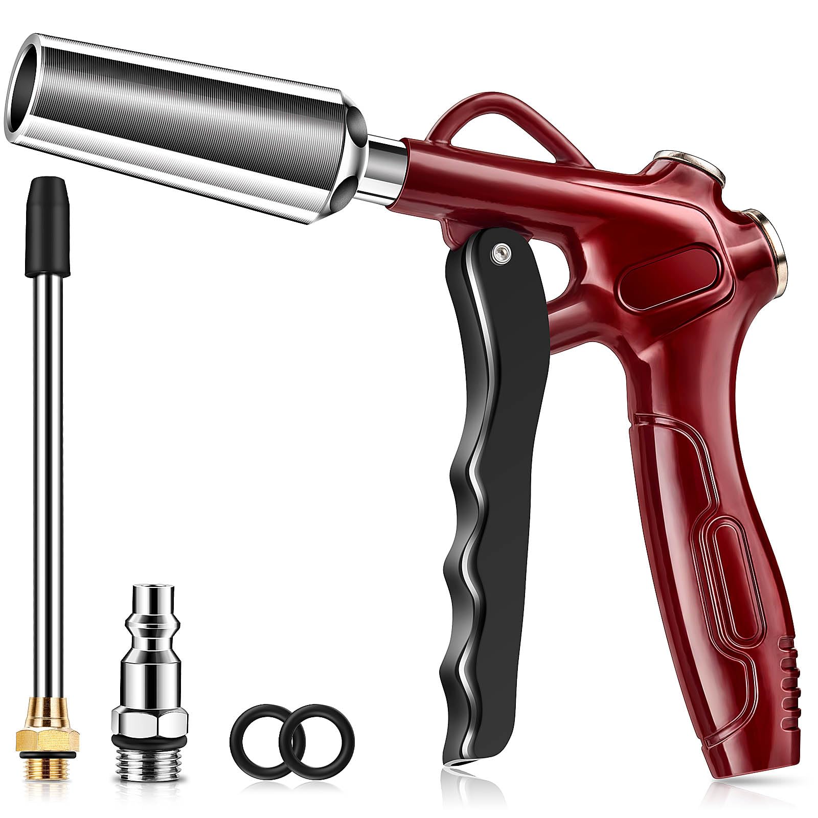 JASTIND Retro Red Air Blow Gun with Powerful Blast Air Nozzle, High Volume Air Blower Gun Kit w/4.9 Inch Steel Extension & 1/4" Quick Plug, Air Gun Air Compressor Attachments for Dust Clean