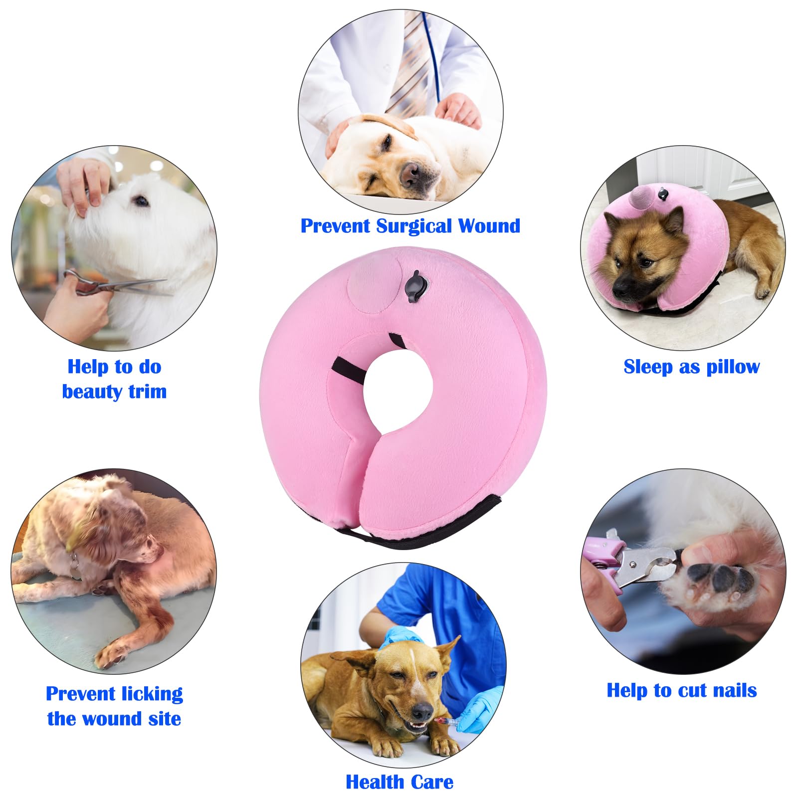 BGGo Inflatable Dog Cone Collar for Dogs After Surgery, Self-Inflating Soft Adjustable Blow up Donut Dog E-Collar for Medium Large Dog and Cats