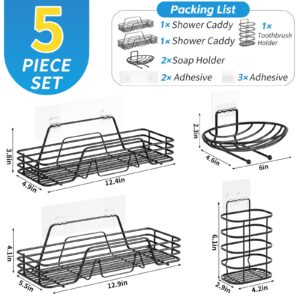 Adhesive Shower Caddy Organizer Shelves Rack-5 Pack Corner Bathroom Storage Organization, Home & Kitchen Decor Inside RV Accessories, Hanging First Apartment Household Camper Essentials (black)