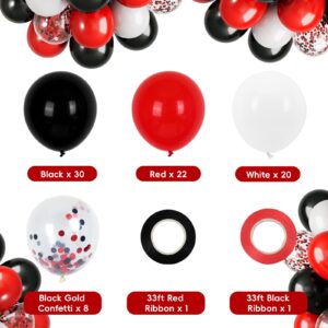 RUBFAC 80Pcs 12 Inches, Red Black White Balloons Kit Party Balloons with Ribbons forfor Birthday, Wedding, Baby Shower, Graduation Decorations