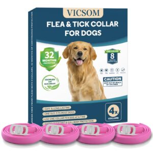 vicsom 4 pack flea collar for dogs, flea and tick collar for dogs, 32 months flea and tick prevention for dogs, dog flea and tick treatment, water-resistant & adjustable dog flea collar - pink