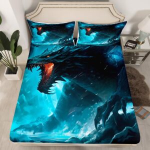 Feelyou Monster Bed Sheets 3D Animal Printed Fitted Sheet for Kids Boys Girls Monster Theme Bedding Set Lightweight Fitted Sheets Twin Size,No Flat Sheet, Black