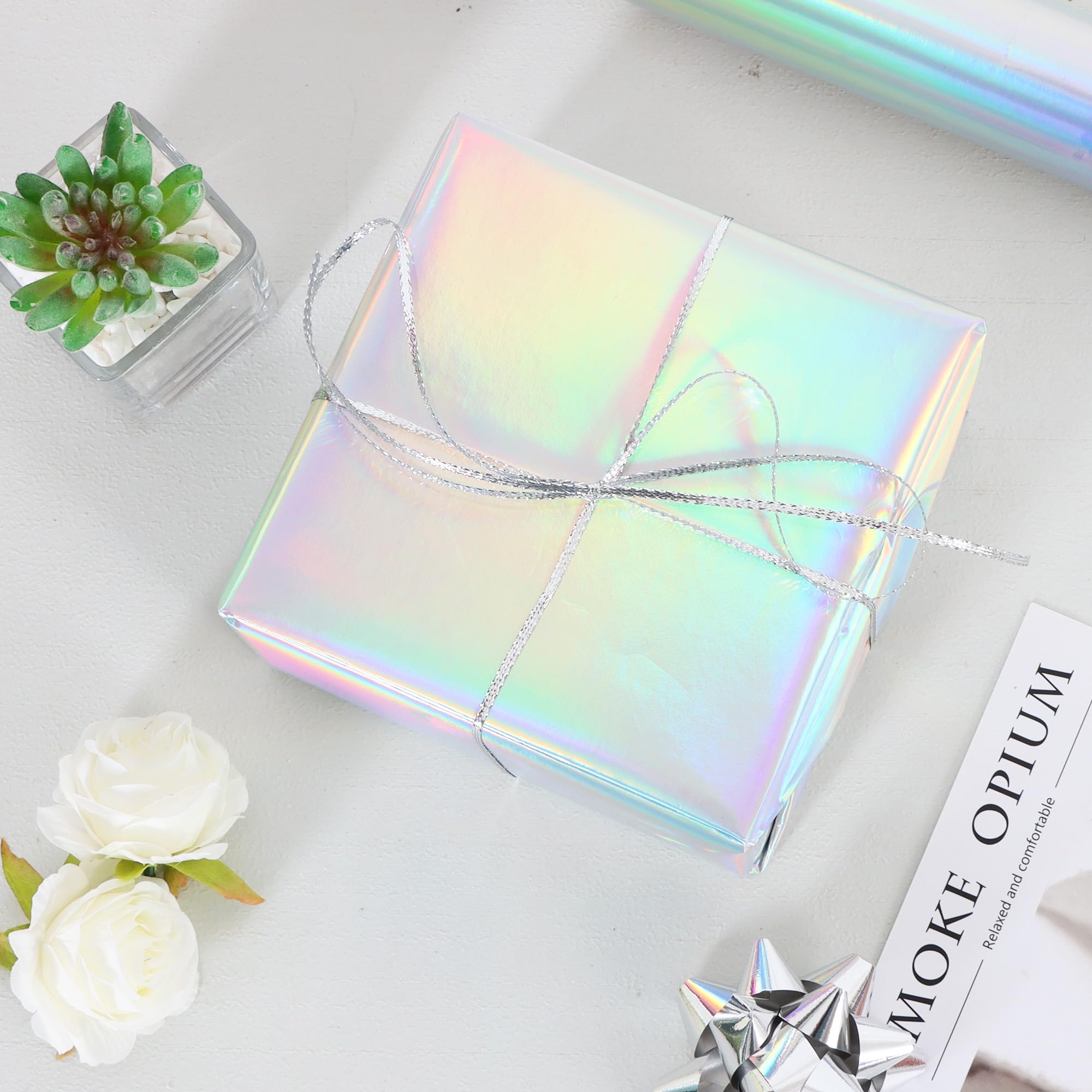 BEISHIDA Metallic Gift Wrapping Paper Iridescent Wrapping Paper Roll Foil Gift Wrap Paper, Packing Paper for Wedding,Birthday,Graduation,Christmas Wrapping Paper(17inchesX32.8ft)