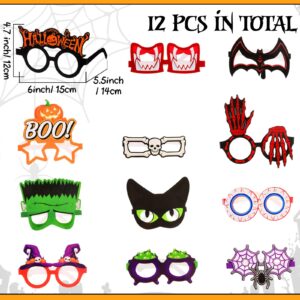 MotiMind 24 Pcs Halloween Glasses and Halloween Headbands Set Adult Halloween Funny Glasses Pumpkin Spider Bat Witch Ghost Paper Party Eyeglasses for Decoration Party Favor Accessories Supplies