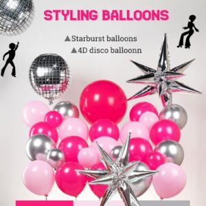 yeewaka Hot pink and silver disco balloon arch garland kit 150pcs with disco ball star mylar balloon for back to 80s 90s DiscoTheme prom Women 30th Birthday last rodeo bachelorette party decorations