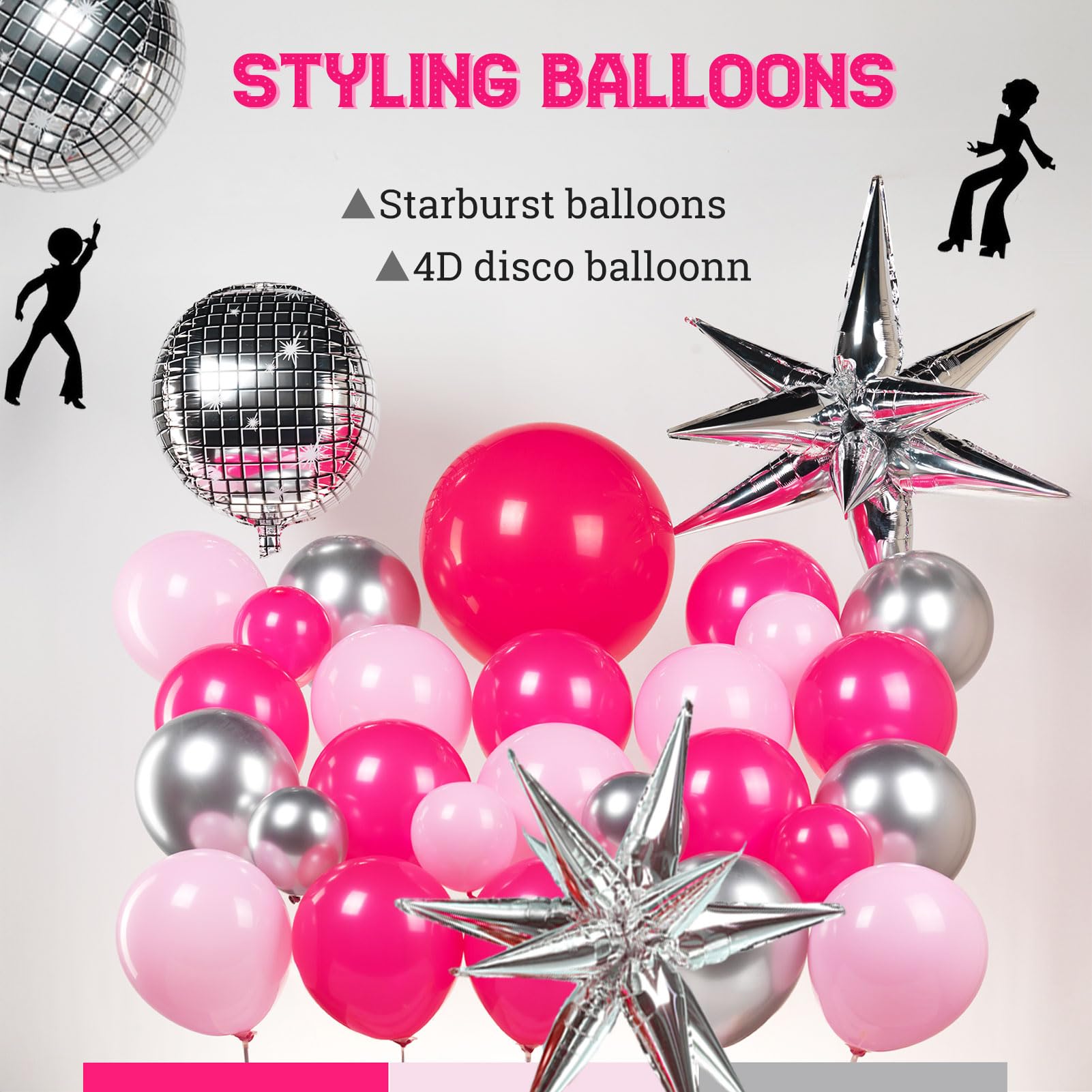 yeewaka Hot pink and silver disco balloon arch garland kit 150pcs with disco ball star mylar balloon for back to 80s 90s DiscoTheme prom Women 30th Birthday last rodeo bachelorette party decorations