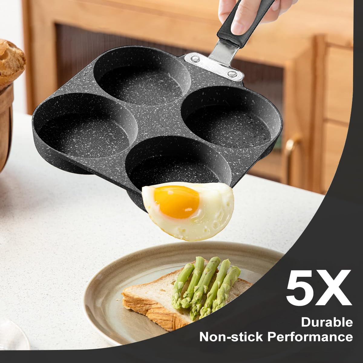 YUNYDSM Egg Pan, 4-Cup Egg Pan, Aluminum Egg Cooker Pan, Thickened Material, Non Stick, Easy to Clean, Strong and Durable, Suitable for Gas Stoves, Induction Cookers, Ceramic Stoves, Halogen.