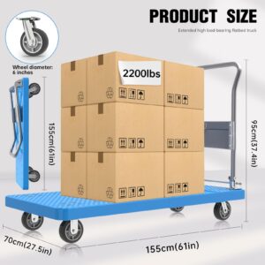 Heavy Duty Platform Truck, Industrial Panel Truck Cart 360 Degree Swivel Wheels, Flatbed Cart Add Reinforcing Steel Bar with 2200 lbs Capacity, 61X 27.5 inch