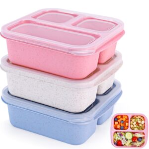 rinwoc bento box [portion size], 3 pack snack containers with 3 compartments for meal prep & lunch on-the-go [school, work, trip], lunchable container reusable & bpa-free