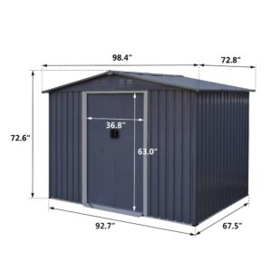 Jintop 8 x 6 FT Outdoor Metal Storage Shed with Window and Punched Vents,Heavy Duty Storager House w/Sliding Doors & Padlock,Large Waterproof Tool Sheds for Garden,Backyard,Lawn,White