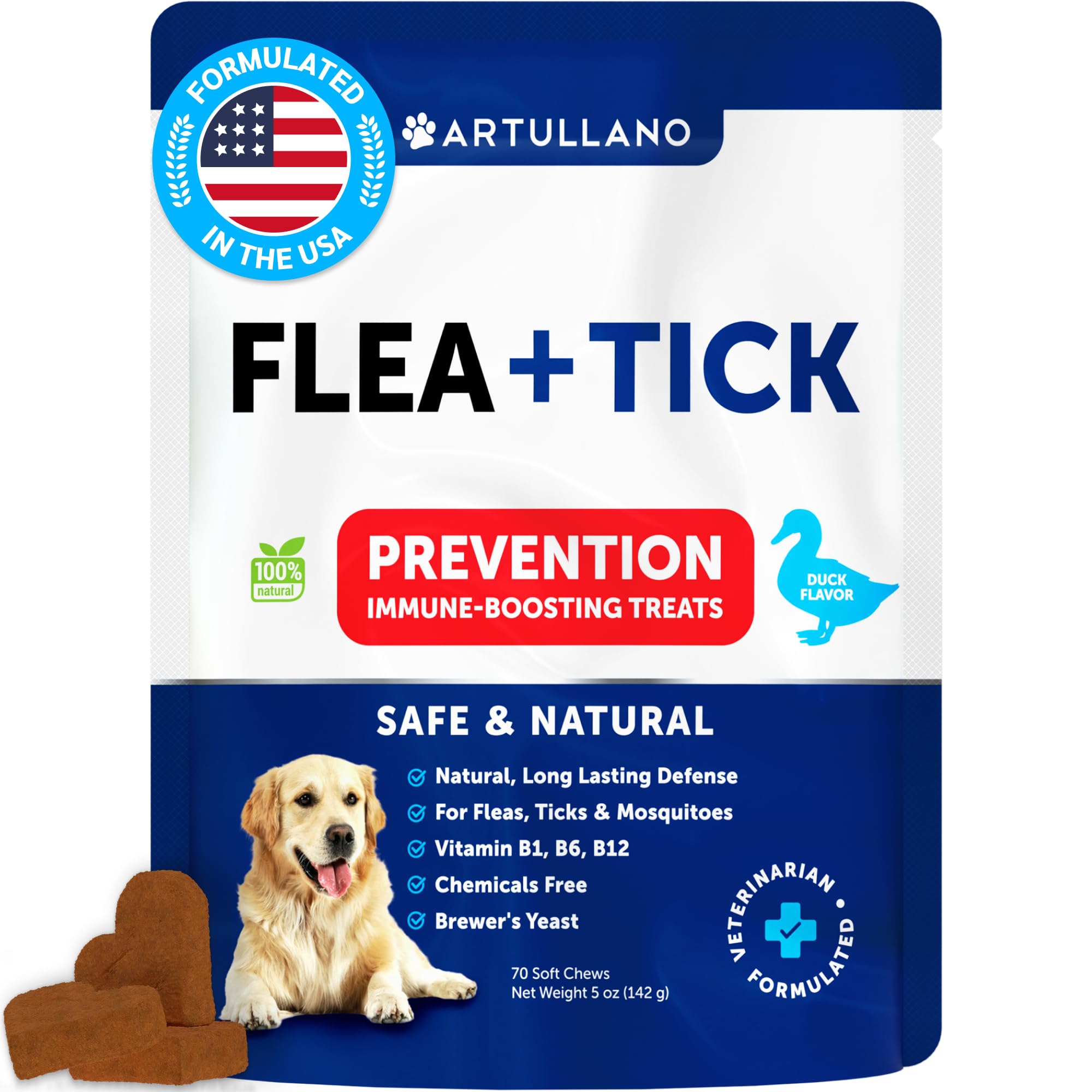 Flea and Tick Chewables for Dogs - Made in USA - Natural Flea and Tick Supplement for Dogs - Oral Flea Pills for Dogs - All Breeds and Ages - 70 Chews