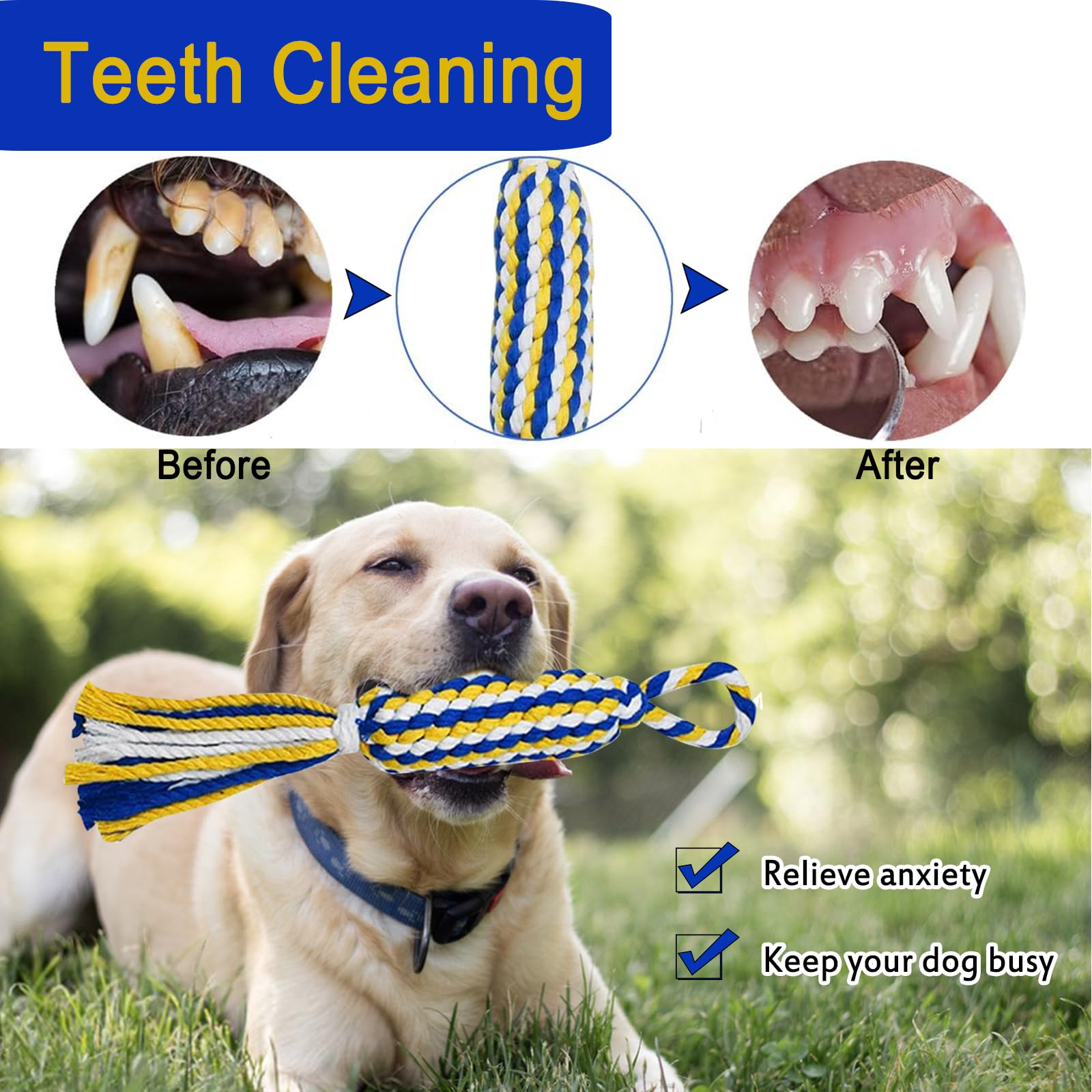 SYOOY Dog Rope Toys for Small and Medium Aggressive Chewers, Puppy Teething Toys, Dog Chew Rope Toys with Squeaky Sound, Interactive Dog Toy for Dog Tug of War and Pull, Dog Flirt Pole Replacement Toy