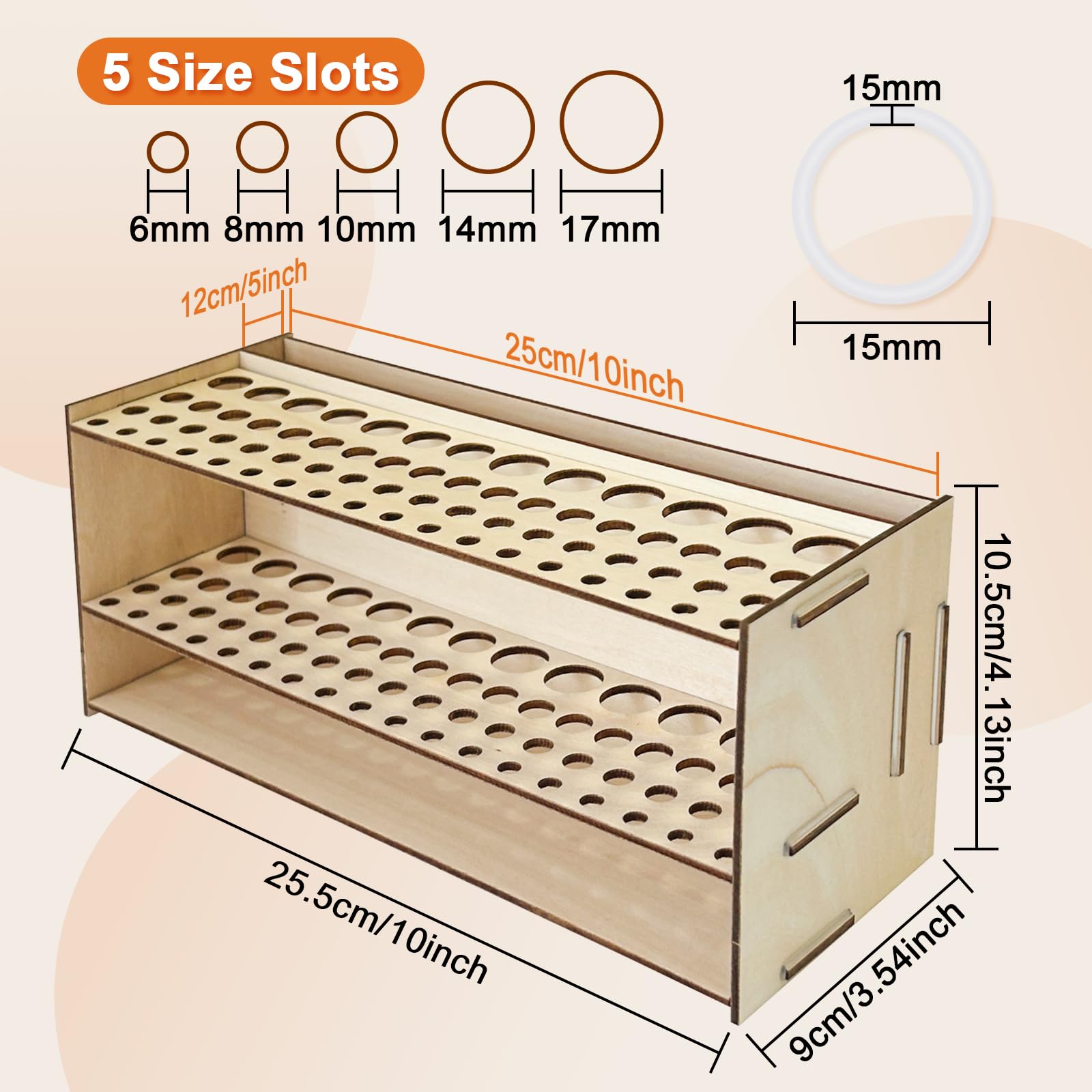 HESHUYU Wooden Paint Brush Holder 67 Hole and Large Tool Compartment Paint Brush Organizer Desk Paintbrush Holder Stand Wood Paint Brush Rack