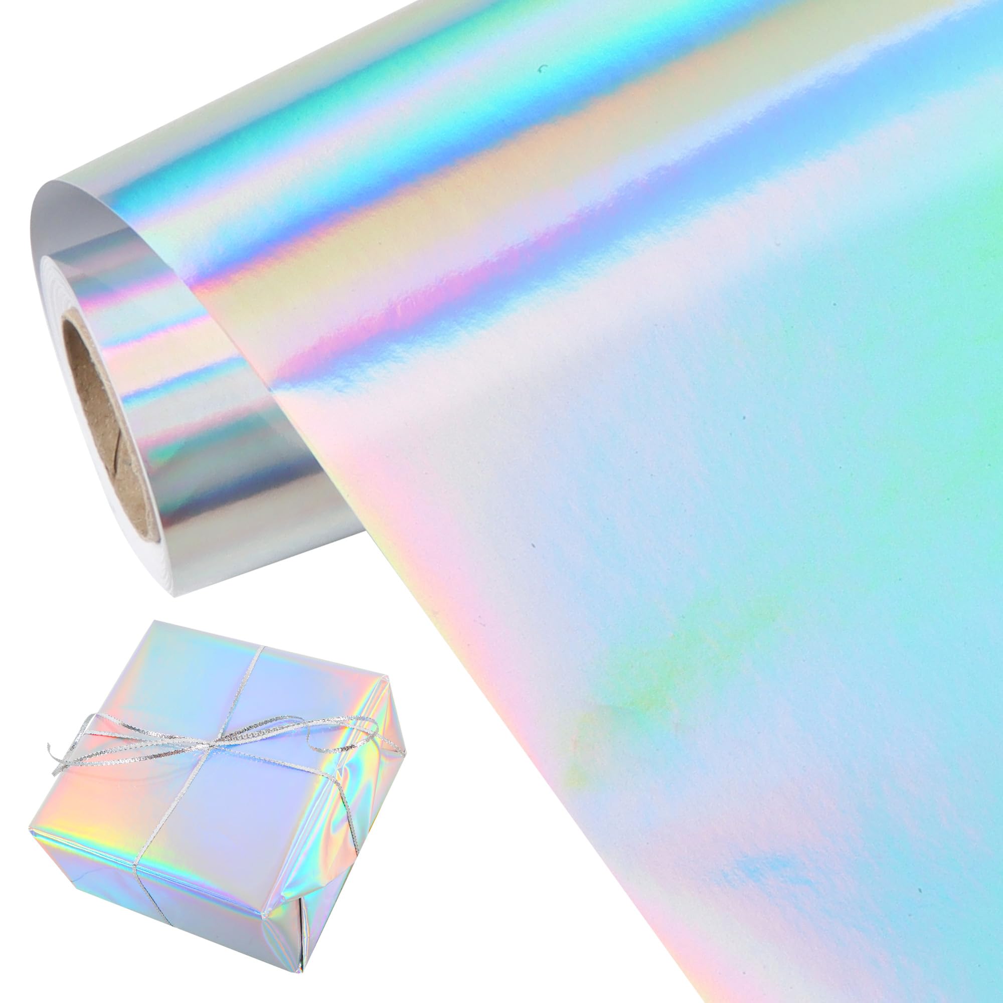 BEISHIDA Metallic Gift Wrapping Paper Iridescent Wrapping Paper Roll Foil Gift Wrap Paper, Packing Paper for Wedding,Birthday,Graduation,Christmas Wrapping Paper(17inchesX32.8ft)