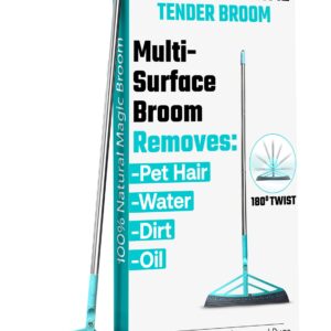 Petme Tender Magic Broom Squeegee Dog Pet Hair Remover, Rotatable, Extendable - Silicone Broom Pet Hair Remover for All-Surfaces Hardwood Floors, Rugs, Tile, Glass, Liquid-Dirt with 50" Handle