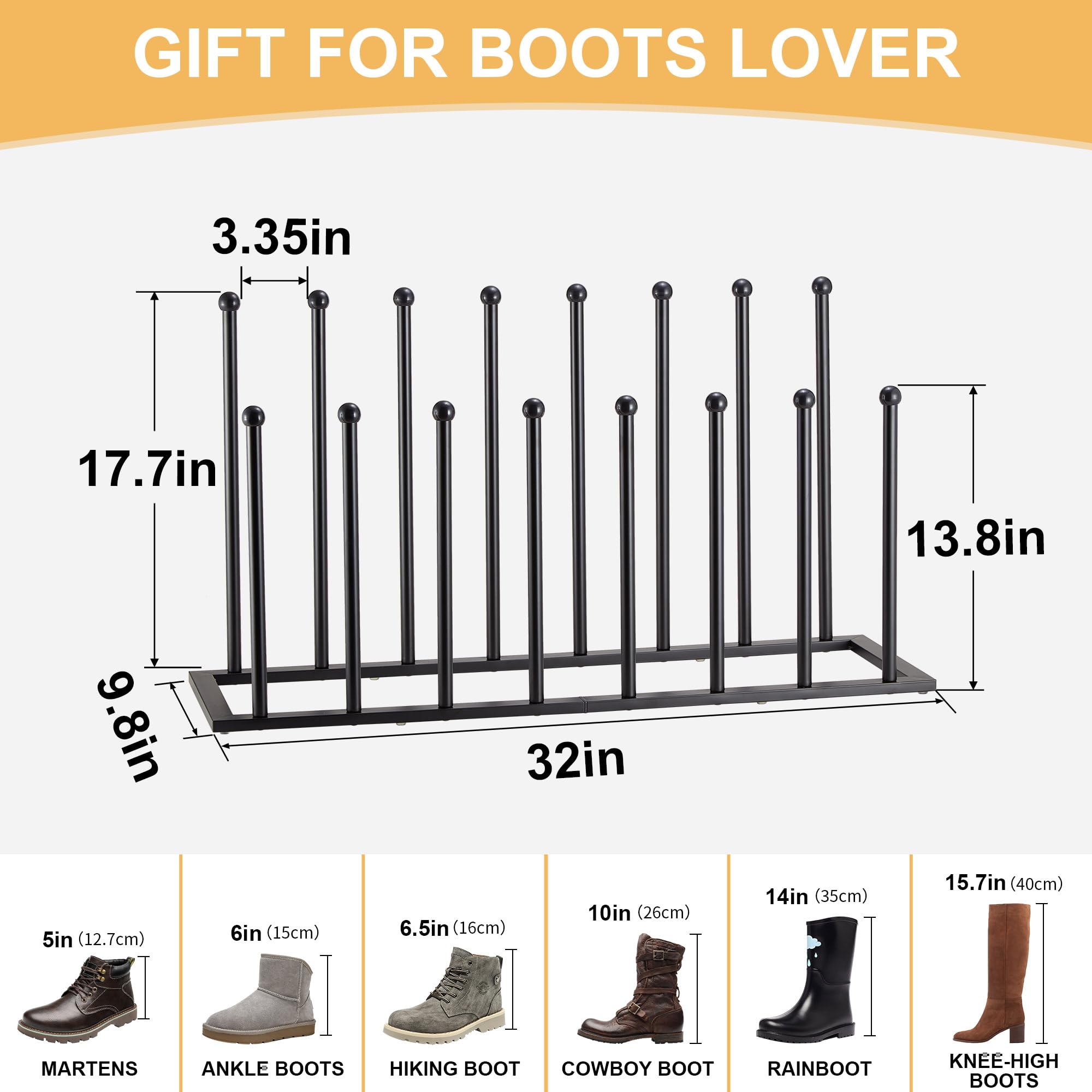 Housen Solutions Boot Rack Organizer for Tall Boots, 8 Pairs Metal Free Standing Shoe Boots Rack, Black Shoes Boot Organizer Holder for Closet, Entryway, Garage, Porch