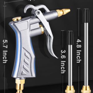 JASTIND Industrial Air Blow Gun with Brass Adjustable Air Nozzle, 8-14 Inch Extension with 2 Steel Air Flow Nozzle, High Volume Air Tool Dust Blower Gun for Air Compressor Attachments