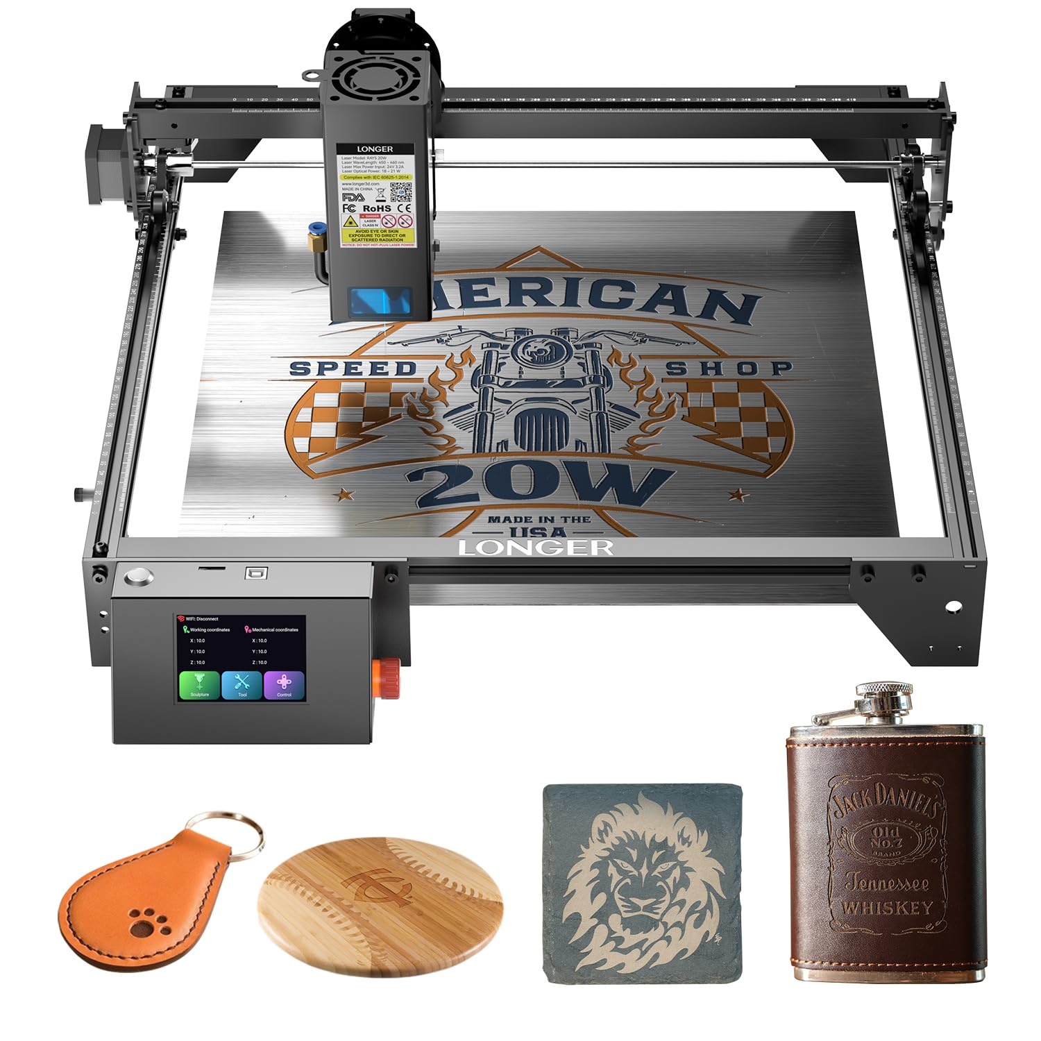 Longer RAY5 Laser Engraver, Laser Engraver 20W Output Power, 3.5” Color Touch Screen, App Offline Control, DIY Engraver Tool for Metal/Glass/Wood Engraving Area 15.75"x14.37"