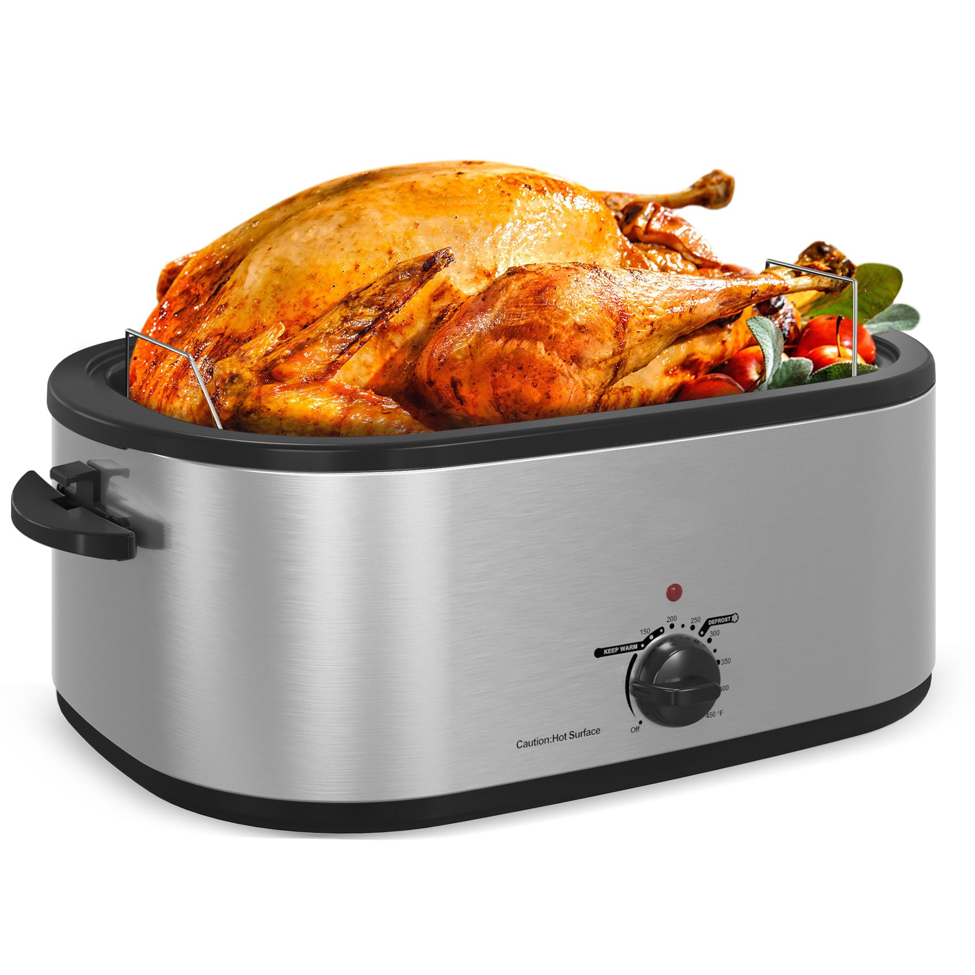 Roaster Oven 28 Quart, Electric Roaster Pan with Visible & Self-Basting Lid, Large Stainless Steel Electric Turkey Roaster Oven Defrost Warm Function, Removable Pan Rack, Fits Turkeys Up to 30LB