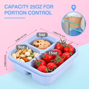 Rinwoc Bento Box [Portion Size], 3 Pack Snack Containers with 3 Compartments for Meal Prep & Lunch On-the-Go [School, Work, Trip], Lunchable Container Reusable & BPA-Free