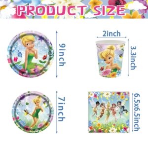 Fairy Birthday Party Supplies,Fairy Tableware Include Plates,Cups and Napkins for Fairy Birthday Baby Shower Party Decorations(Serve 16)