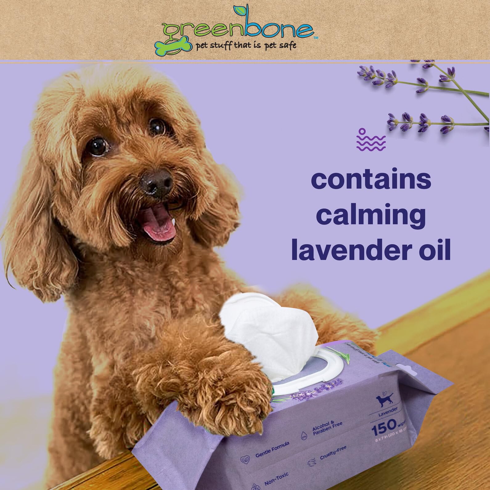 Greenbone Calming Dog Wipes - Lavender Scented - 150 Wipes