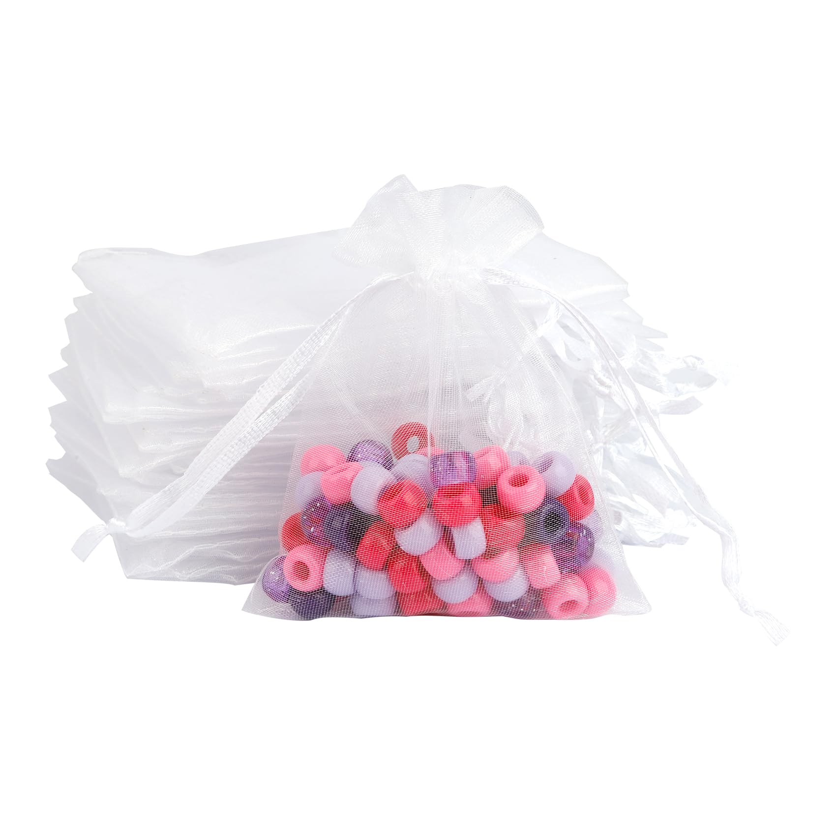 Organza Bags, 50 Pcs Small Mesh Bags Drawstring 3.54"x4.72"(9x12cm), White Jewelry Bags Drawstring Mesh Gift Bags for Party Wedding Christmas Jewelry Candy Bathroom Soaps Makeup Wrapping Supplie