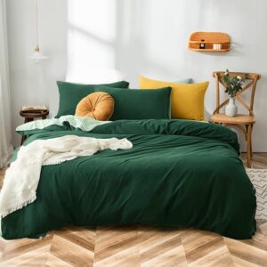 Magic bedding 100% Pure Cotton Bedding Set Cotton Duvet Cover Twin/Full Boho Bedding Soft Cotton Dual Color Bedding Set Forest Green & Sage Green Quilt Uo Bedding Cover (King 90X104)