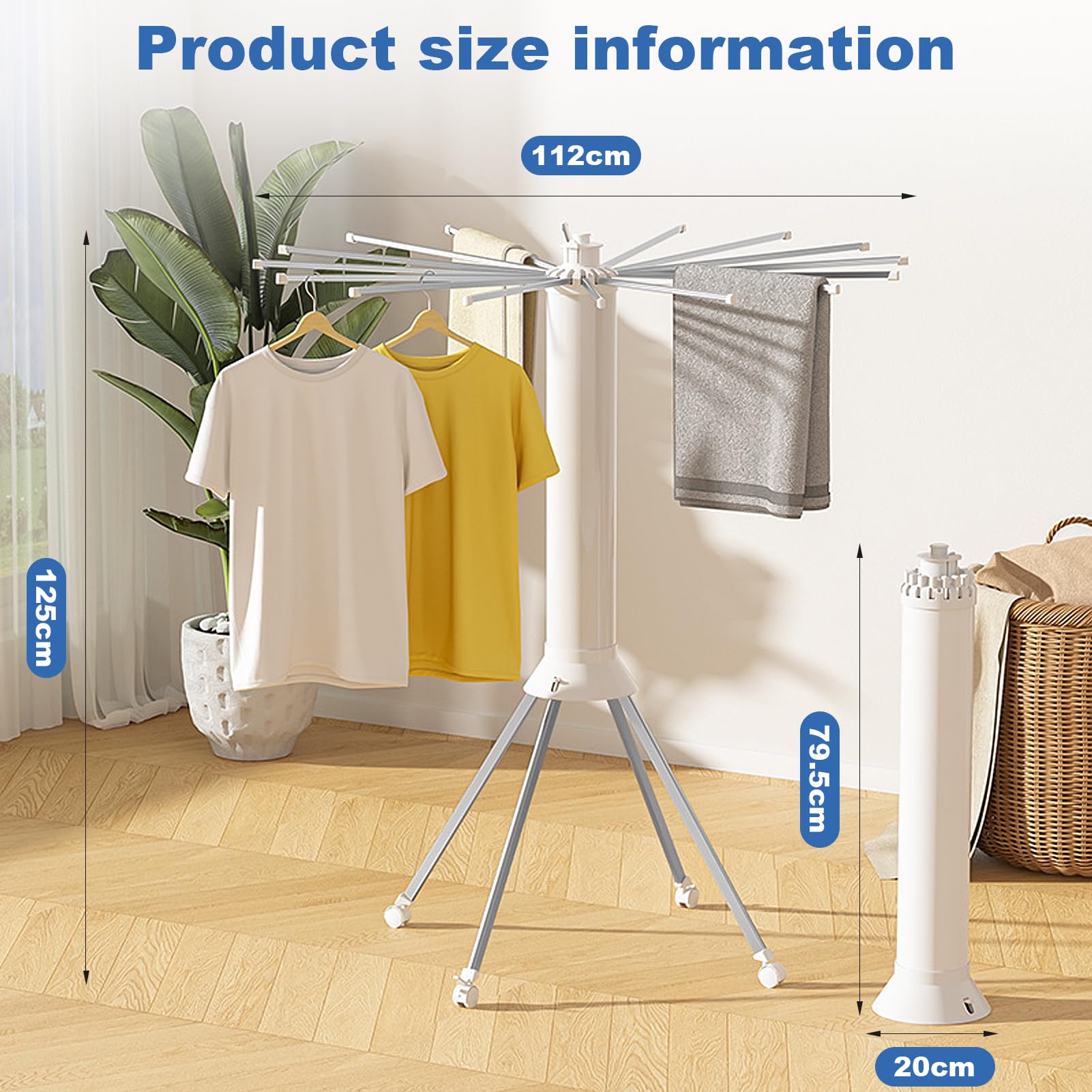 Tripod Clothes Drying Rack, Octopus Cylinder Clothes Drying Rack, Portable Tripod Laundry Drying Rack, Clothing Coat Rack Stand Foldable Outdoor, Aluminum Clothes Hanger for Home Outdoors Travel