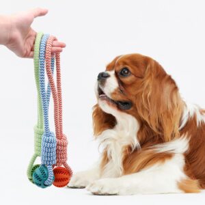 Generic Interactive Dog Rope Ball Toy (3 Colors). Interactive Dog Toy, Teeth Cleaning, Food Dispensing, Toy for Tug of War Playing, Durable Rubber Ball (Green)