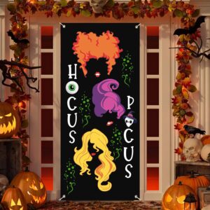 Halloween door cover, Halloween Hocus Pocus Halloween Three sisters door cover, Halloween party decoration front door logo banner indoor and outdoor Halloween supplies (29.5x71 inches