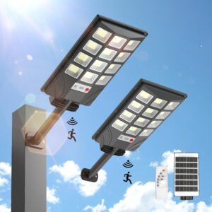 kifflux solar lights outdoor waterproof - wide angle solar street lights outdoor dusk to dawn, 6500k solar flood lights outdoor with motion sensor, solar parking lot light for outside, yard(2 pack)