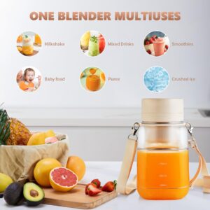 34oz Portable Blender for Shakes and Smoothies FOUSIUTIM USB Rechargeable Travel Blender Personal Size Blender with Stainless Steel Blades Juice Cup with Shoulder Strap Portable Smoothie Blender