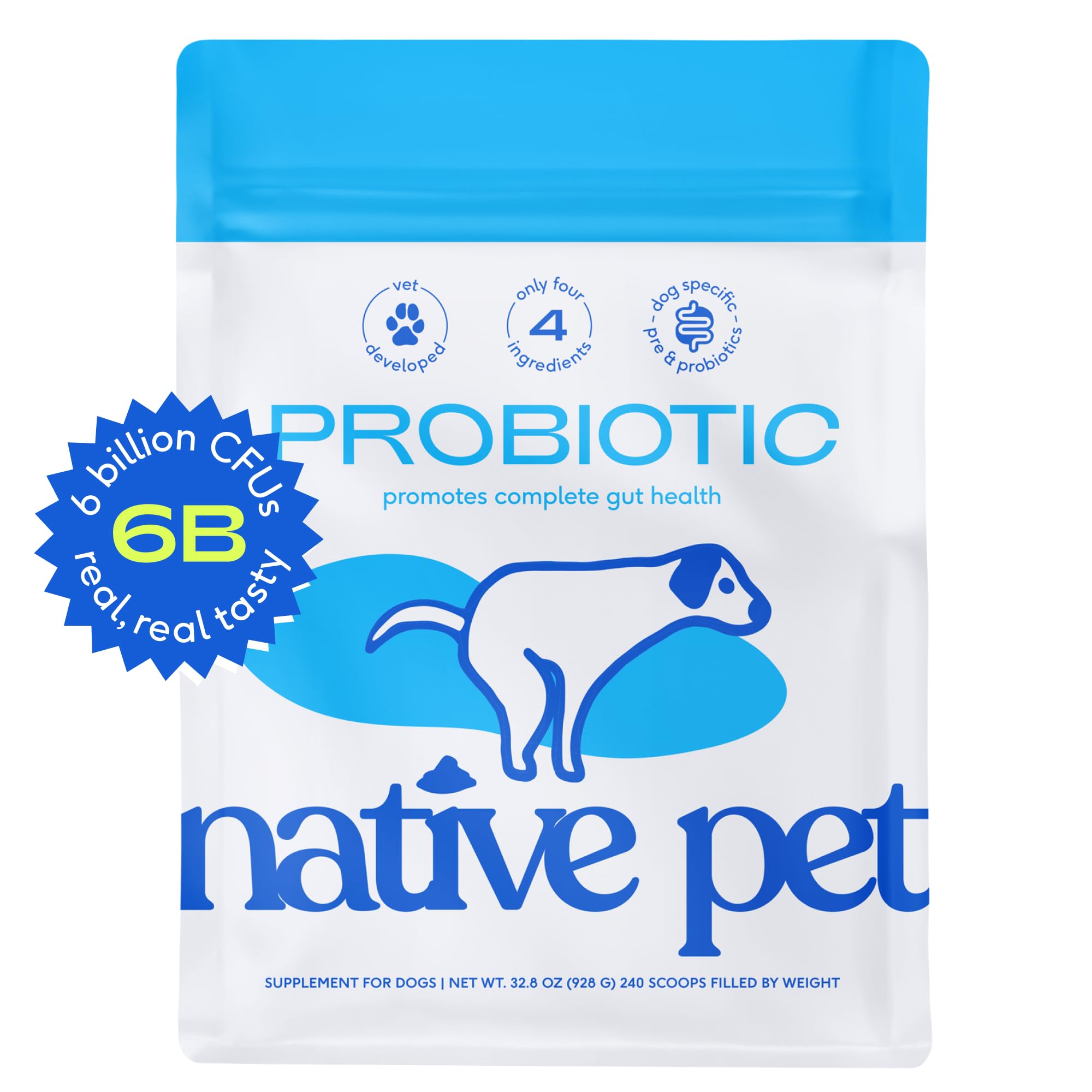 Native Pet Probiotic for Dogs - Vet Created Powder Digestive Issues Dog Probiotics + Prebiotic Bone Broth 232 Gram 6 Billion CFU - Dog Supplies - Powder Prebiotics and Probiotics Dogs Love! (32.8 oz)