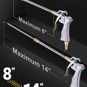 JASTIND Industrial Air Blow Gun with Brass Adjustable Air Nozzle, 8-14 Inch Extension with 2 Steel Air Flow Nozzle, High Volume Air Tool Dust Blower Gun for Air Compressor Attachments