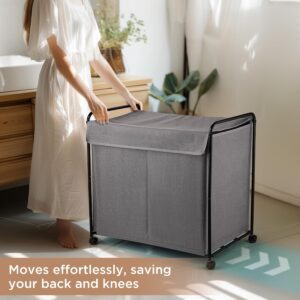 EasyAcc Laundry Basket with Wheels, Rolling Laundry Hamper, 39 Gallons (150L), Laundry Basket, Large Capacity Blanket Storage, Carbon Steel Frame 24 x 16.8 x 23.4 Inches