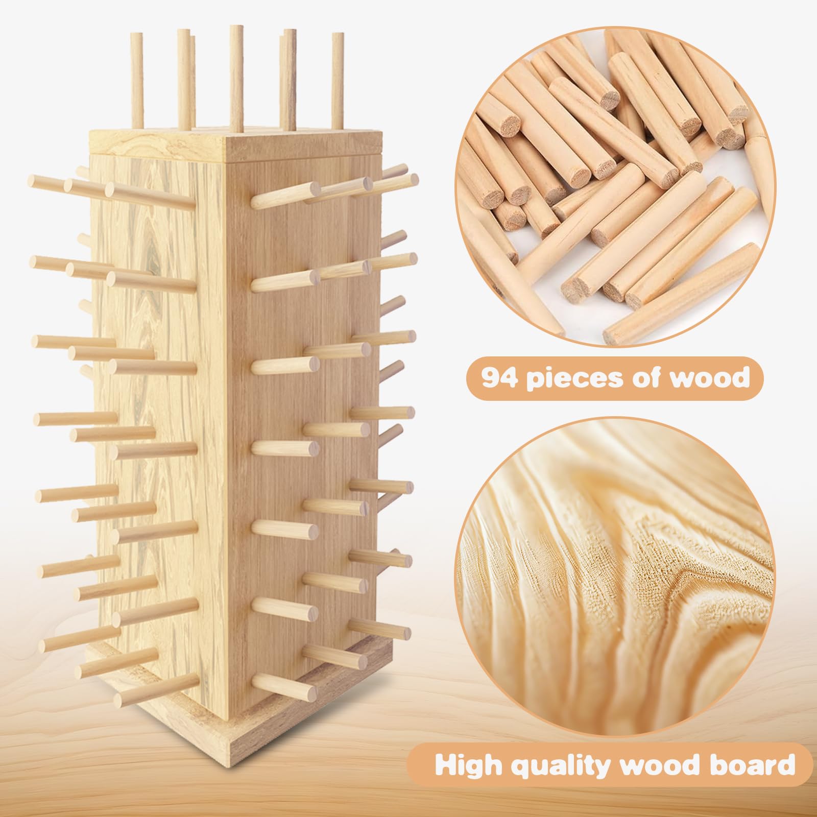 guwealthy 93 Spools Wooden Thread Rack, 【2024 NEW 】 360° Fully Rotating Wooden Thread Rack/Thread Holder Organizer for Sewing, Quilting, Embroidery, Hair-braiding and Jewelry Storage