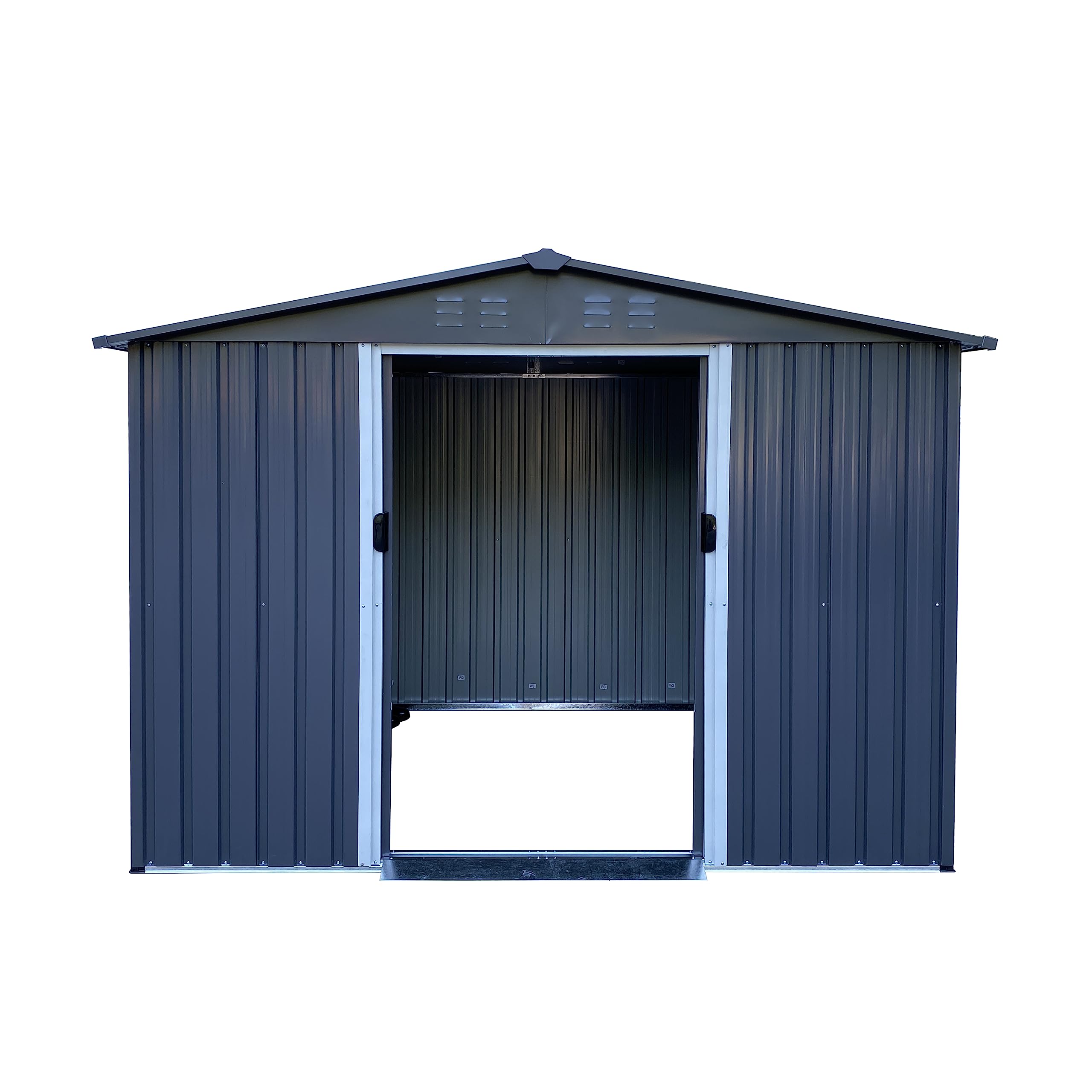 Jintop 8 x 6 FT Outdoor Metal Storage Shed with Window and Punched Vents,Heavy Duty Storager House w/Sliding Doors & Padlock,Large Waterproof Tool Sheds for Garden,Backyard,Lawn,White