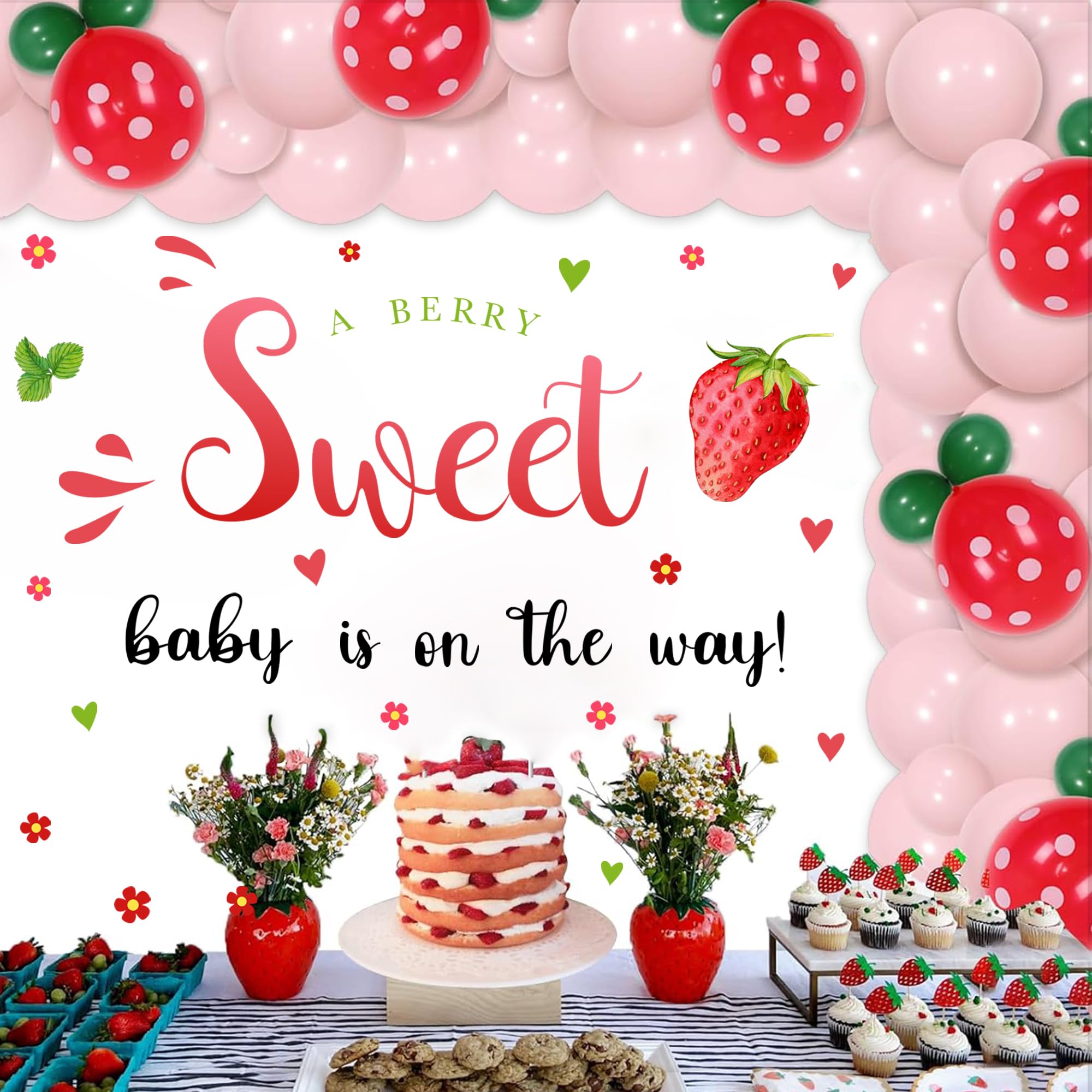 Strawberry Baby Shower Decorations Sign for Backdrop Berry Baby Gender Party Decal A Berry Sweet Baby is On The Way Decor Balloon Arch Decal Baby Girl Party Welcome Sign Newborn Pregnancy Party Supply