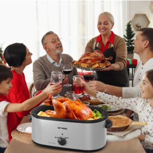 Roaster Oven 28 Quart, Electric Roaster Pan with Visible & Self-Basting Lid, Large Stainless Steel Electric Turkey Roaster Oven Defrost Warm Function, Removable Pan Rack, Fits Turkeys Up to 30LB